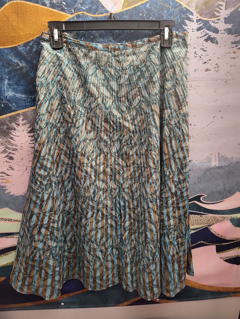 Liz & Co. Women's Teal and Brown Patterned A-Line Skirt